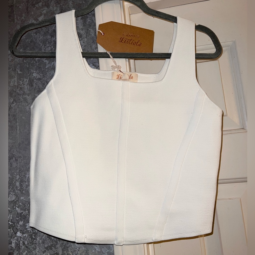 NWT LISTICLE Corset Bodycon Style Piping Square Neck Flattering Crop Top - Picture 3 of 15